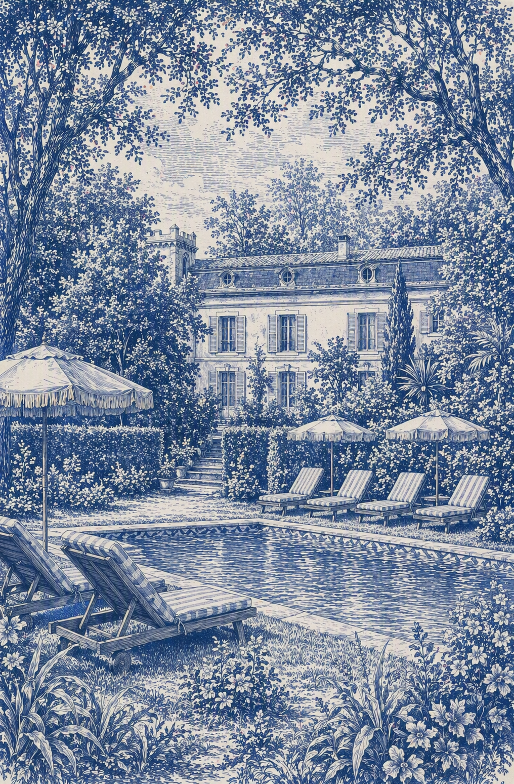 Illustration der Poolparty am Château
